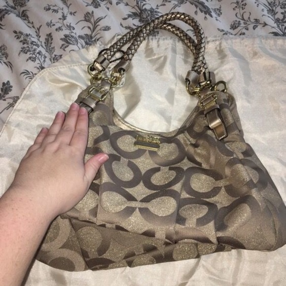 Large Tan/Gold Coach Purse - Picture 5 of 6